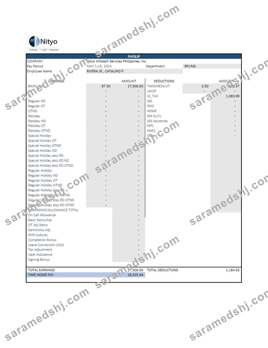 Nityo Infotech Services Philippines payslip template in Word and PDF formats.pdf, 1